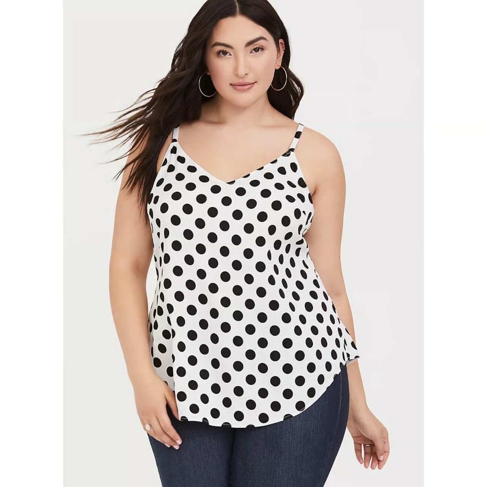 Torrid Black & White Polka Dot Cami V-Neck Tank